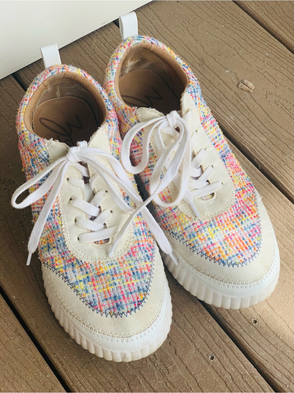 Zodiac Kids White Lace-Up Sneakers with Multicolor Tweed